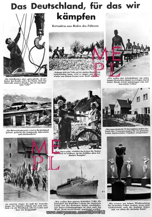 : Propaganda poster with Hitler quotes, 1943 : Propaganda poster with Hitler quotes, 1943