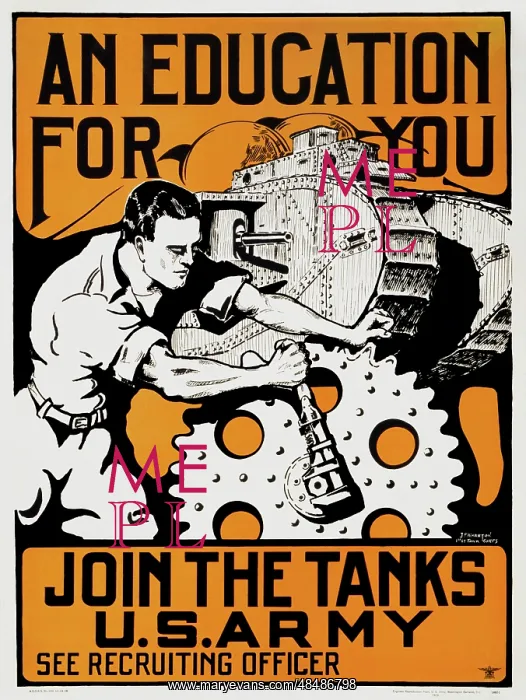 : Propaganda print of a man conducting mechanical : Propaganda print of a man conducting mechanical