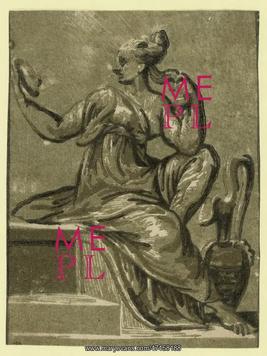 : Prudence. Allegorical print showing a woman as Prudence : Prudence. Allegorical print showing a woman as Prudence