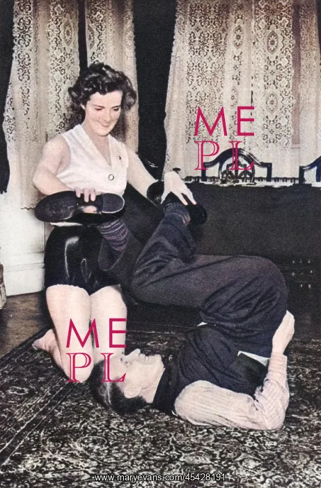 : Prunella Stack maniuplating Herbert Barker's legs, 1939 : Prunella Stack maniuplating Herbert Barker's legs, 1939