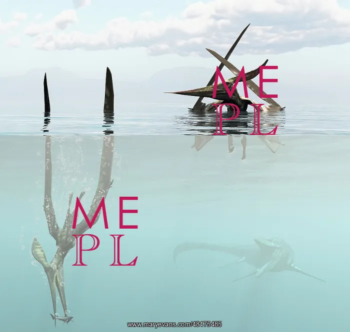 : Pteranodon pterosaur diving underwater hunting for fish : Pteranodon pterosaur diving underwater hunting for fish