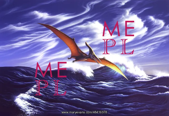 : A Pteranodon soars just above the waves : A Pteranodon soars just above the waves