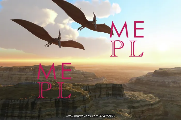 : Two Pterodactyl flying dinosaurs soar above a beautiful ? : Two Pterodactyl flying dinosaurs soar above a beautiful ?