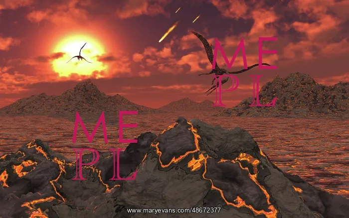  : Pterosaurs above a volcanic landscape during the