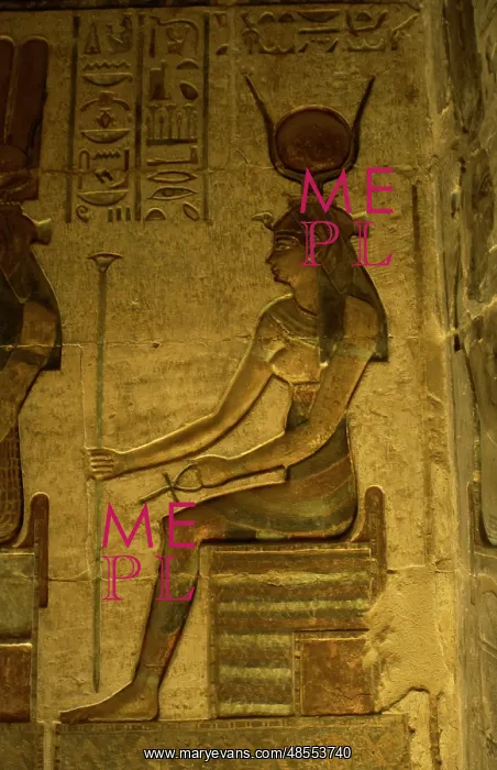 : Ptolemaic temple of Hathor and Maat. Hathor. Seated figure : Ptolemaic temple of Hathor and Maat. Hathor. Seated figure
