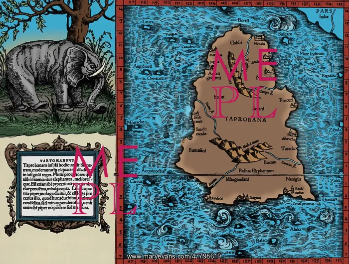 : Ptolemy's Map of Ceylon, 2nd Century : Ptolemy's Map of Ceylon, 2nd Century