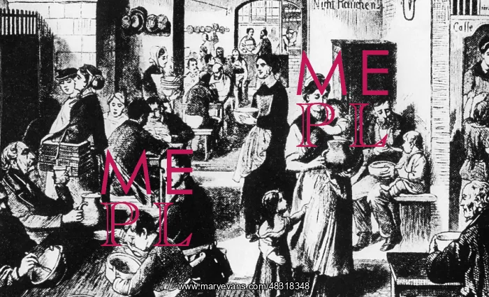 : Public soup kitchen in Berlin, 1860 : Public soup kitchen in Berlin, 1860