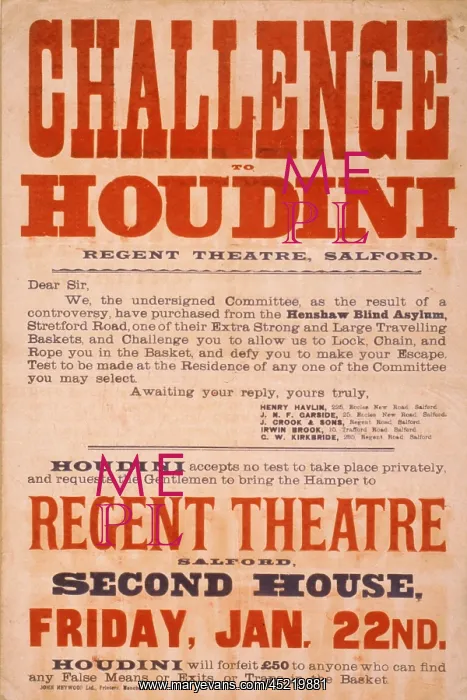 : Publicity poster with Harry Houdini's reply ? : Publicity poster with Harry Houdini's reply ?