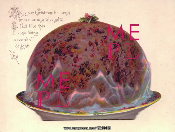  : Pudding in flames on a Christmas card