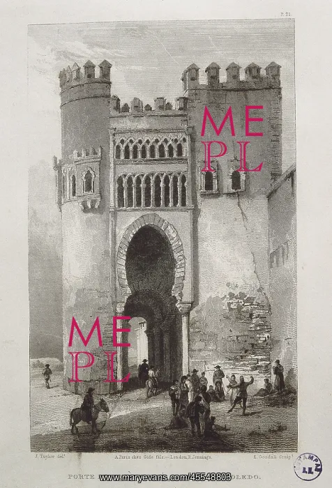 : Puerta del Sol in Toledo. Litography : Puerta del Sol in Toledo. Litography