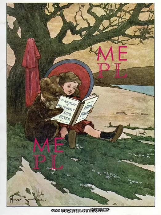 : Pug Peter -- girl and mouse reading a book : Pug Peter -- girl and mouse reading a book