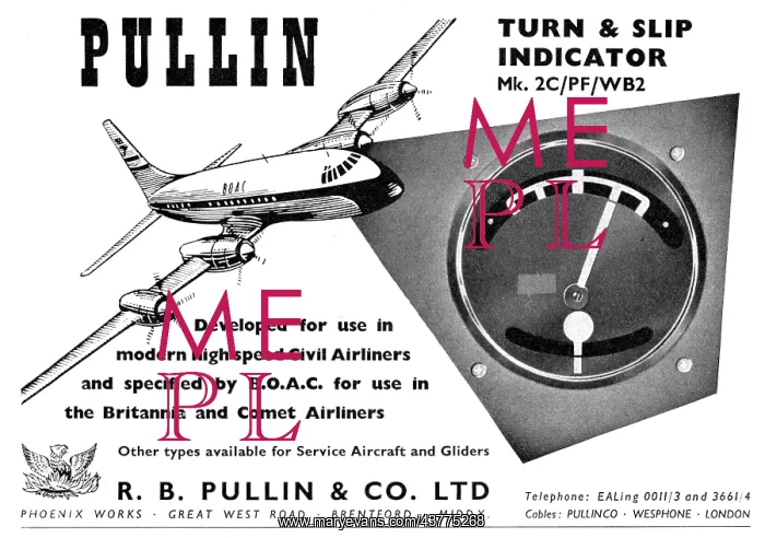 : Pullin Flight Instruments. Pullin Turn & Slip Indicator 1958 : Pullin Flight Instruments. Pullin Turn & Slip Indicator 1958