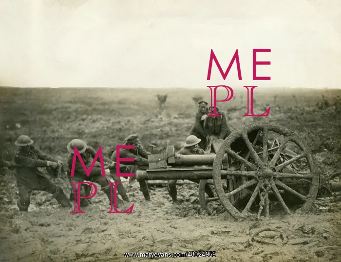 : Pulling a field gun stuck in mud, Western Front, WW1 : Pulling a field gun stuck in mud, Western Front, WW1