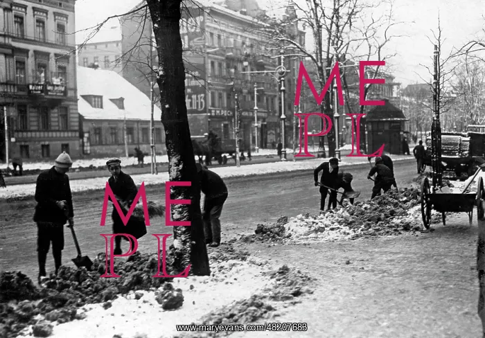: Pupils shovelling snow, 1917 : Pupils shovelling snow, 1917