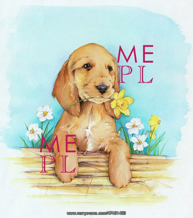 : Puppy with Daffodil ' with narcissi