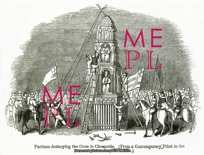 : Puritans destroying the Eleanor cross in Cheapside : Puritans destroying the Eleanor cross in Cheapside