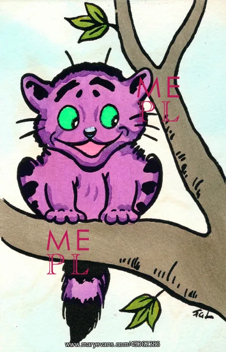  : Purple cat in a tree on a postcard