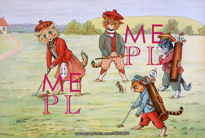 : The Putt by Louis Wain : The Putt by Louis Wain