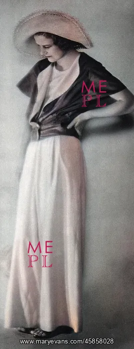 : Pyjama suit with wide brimmed hat, 1931 : Pyjama suit with wide brimmed hat, 1931