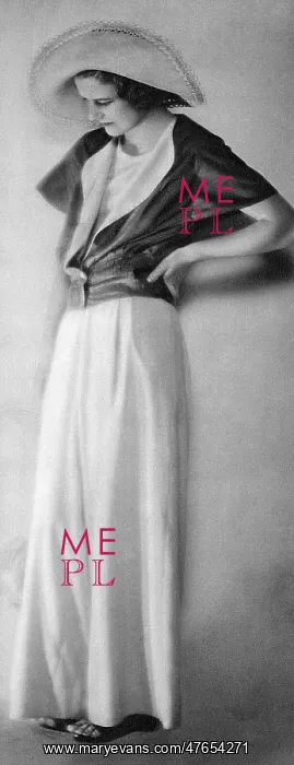 : Pyjama suit with wide brimmed hat, 1931 : Pyjama suit with wide brimmed hat, 1931
