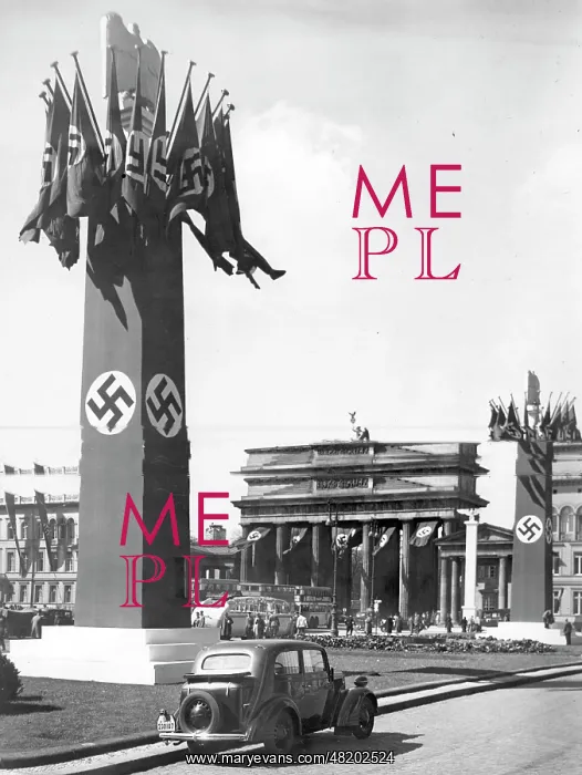 : Pylons in front of Brandenburg Gate for the birthday of Adol : Pylons in front of Brandenburg Gate for the birthday of Adol
