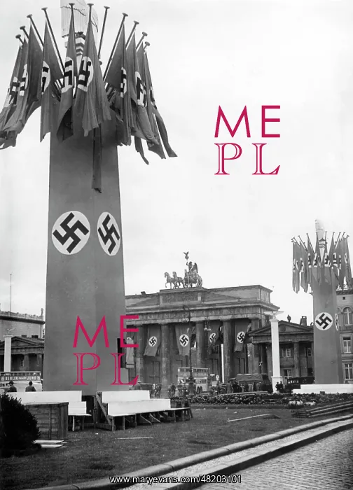 : Pylons in front of Brandenburg Gate for the birthday of Adol : Pylons in front of Brandenburg Gate for the birthday of Adol