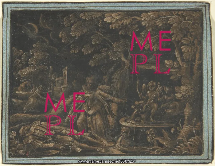 : Pyramus and Thisbe, ca. 1580, Brush and brown : Pyramus and Thisbe, ca. 1580, Brush and brown