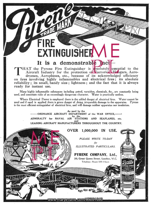 : Pyrene Fire Extinguishers For Hangars & Aeroplanes 1916 : Pyrene Fire Extinguishers For Hangars & Aeroplanes 1916