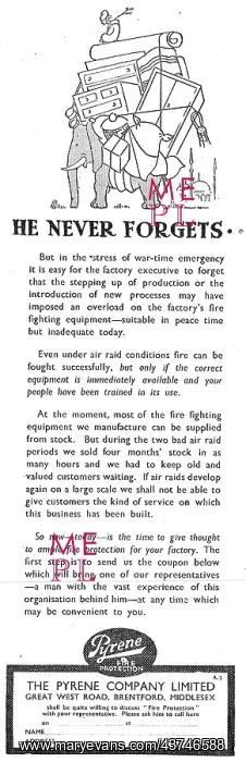 : Pyrene Fire Fighting Equipment 1942 Advert : Pyrene Fire Fighting Equipment 1942 Advert