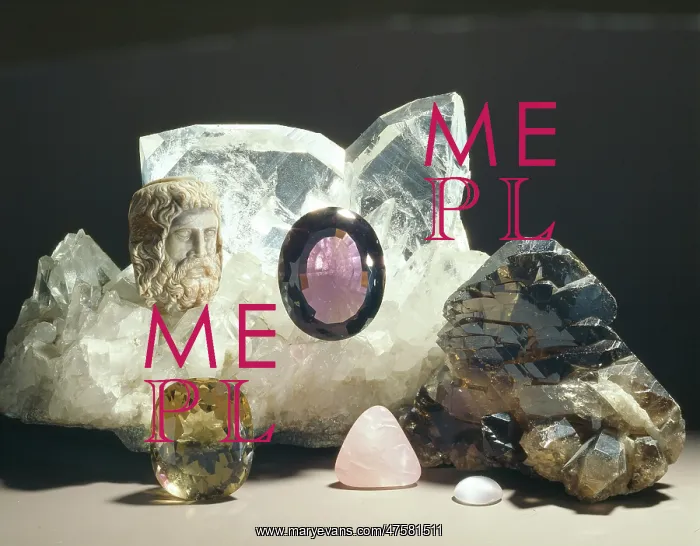 : Quartz. Colourless and smoky quartz (silicon dioxide) crystals, amethyst : Quartz. Colourless and smoky quartz (silicon dioxide) crystals, amethyst
