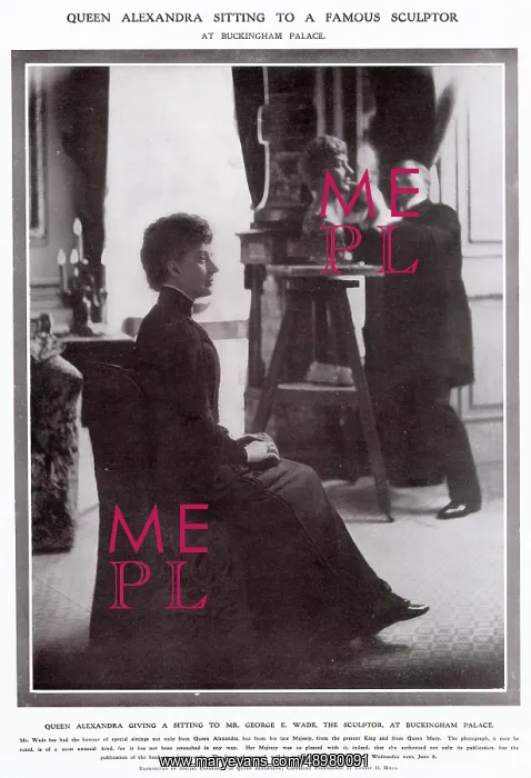 : Queen Alexandra sitting for George E Wade sculptor 1910 : Queen Alexandra sitting for George E Wade sculptor 1910