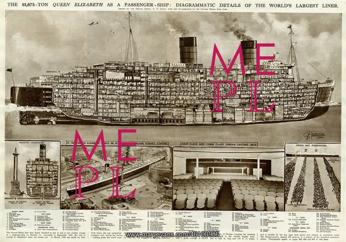 : Queen Elizabeth passenger ship by G. H. Davis : Queen Elizabeth passenger ship by G. H. Davis