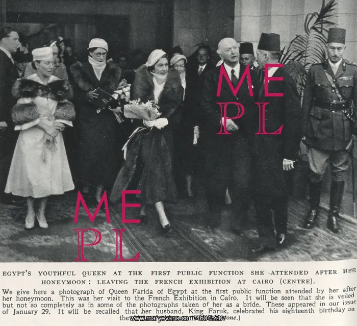 : Queen Farida of Egypt at her first public function : Queen Farida of Egypt at her first public function