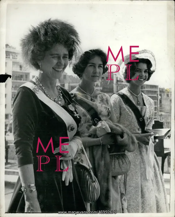: Queen Frederica of Greece and two daughters, Athens : Queen Frederica of Greece and two daughters, Athens