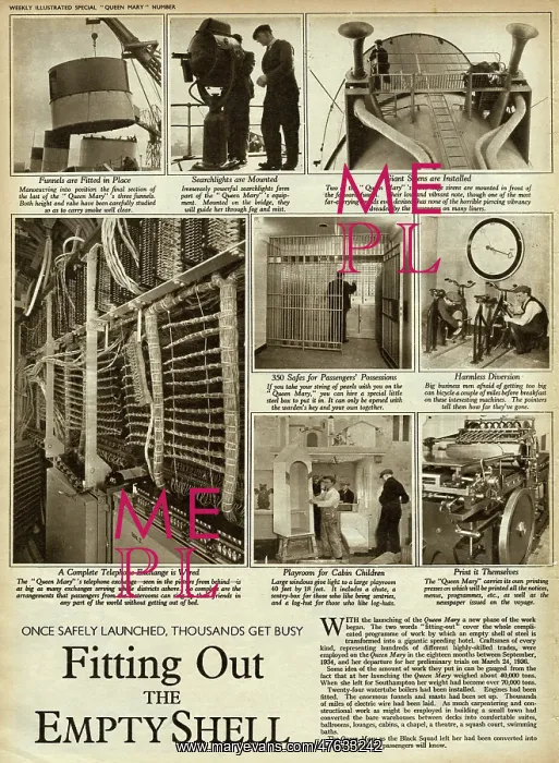 : Queen Mary Ocean Liner, being fitted out : Queen Mary Ocean Liner, being fitted out