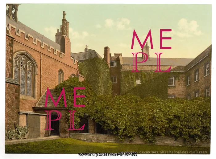 : Queen's College Cloisters with Erasmus Tower, Cambridge, Eng : Queen's College Cloisters with Erasmus Tower, Cambridge, Eng
