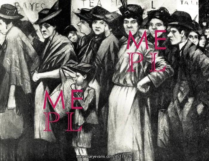 : The Queue. A pastel painting of a densely packed queue of people : The Queue. A pastel painting of a densely packed queue of people