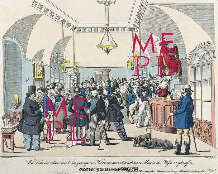 : Queue at the cashier in the coffeehouse 1800 : Queue at the cashier in the coffeehouse 1800
