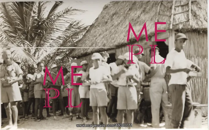 : Queue for food at Bacalar Chico, British Honduras : Queue for food at Bacalar Chico, British Honduras