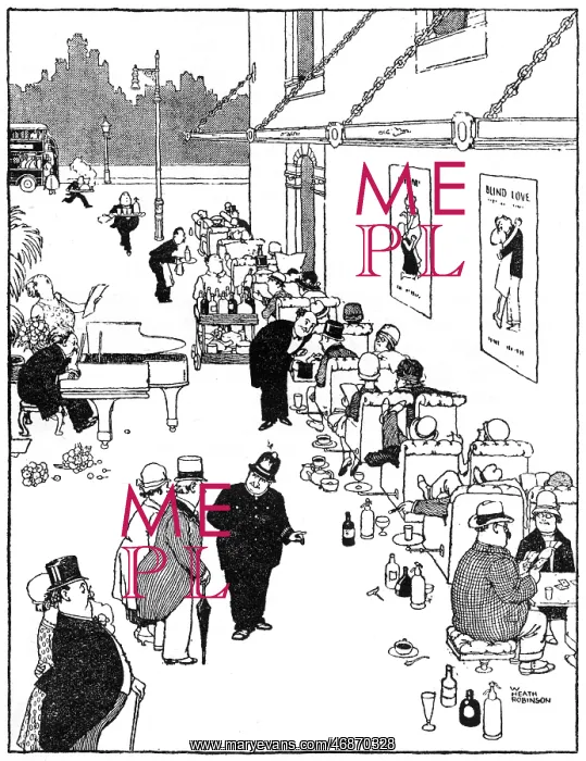 : Queue de Luxe, illustration by William Heath Robinson : Queue de Luxe, illustration by William Heath Robinson