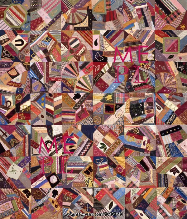 : QUILT TOP CRAZY PATTERN, 1885, American crafts : QUILT TOP CRAZY PATTERN, 1885, American crafts