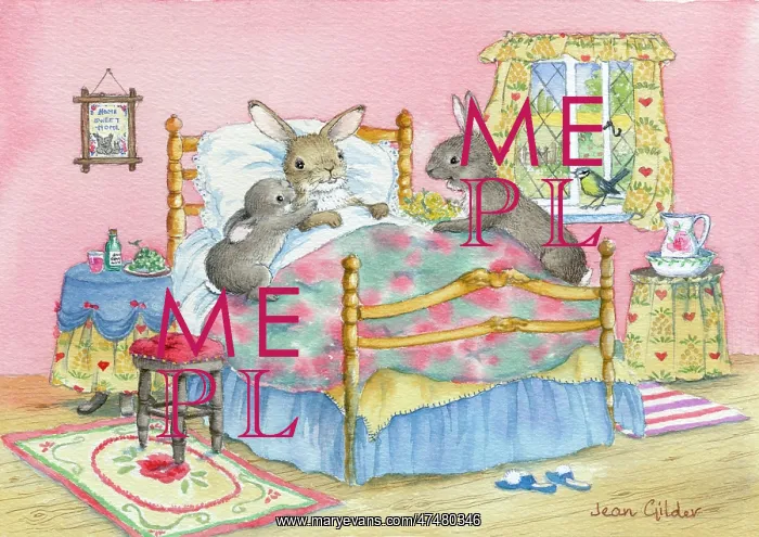 : Rabbit in bed and rabbit bringing flowers : Rabbit in bed and rabbit bringing flowers