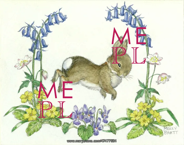 : Rabbit with bluebells, primroses and violets : Rabbit with bluebells, primroses and violets