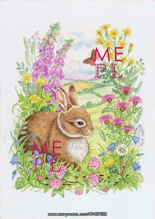 : Rabbit, Cinnabar Moth and Summer Wild Flowers : Rabbit, Cinnabar Moth and Summer Wild Flowers
