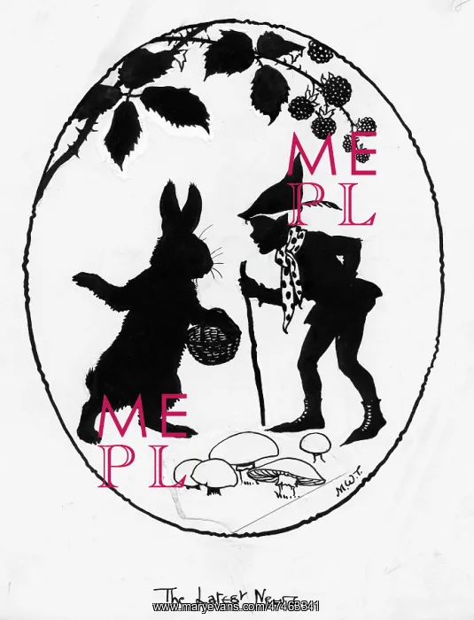 : Rabbit and elf - silhouette in oval : Rabbit and elf - silhouette in oval