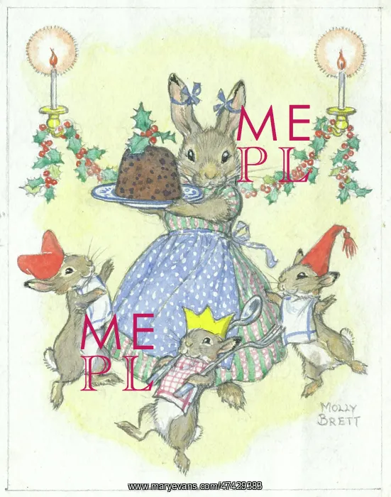 : Rabbit family with Christmas pudding : Rabbit family with Christmas pudding
