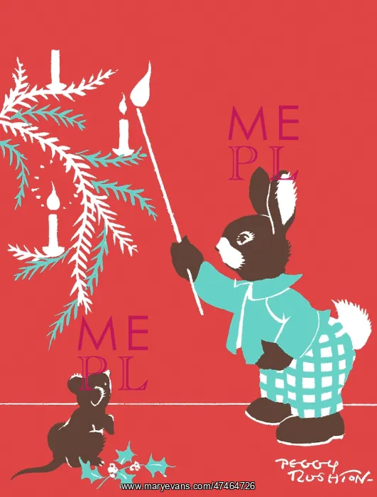 : Rabbit Lighting a Candle on Christmas Tree : Rabbit Lighting a Candle on Christmas Tree