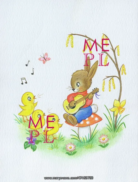  : Rabbit playing guitar to three chicks