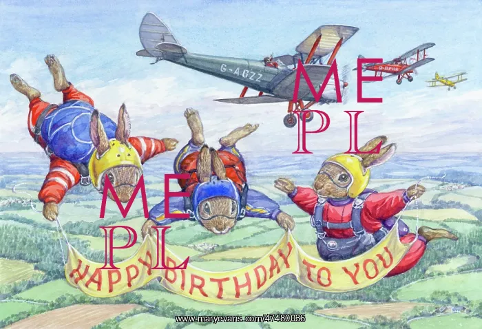 : Three Rabbit Skydivers with 3 biplanes in sky : Three Rabbit Skydivers with 3 biplanes in sky