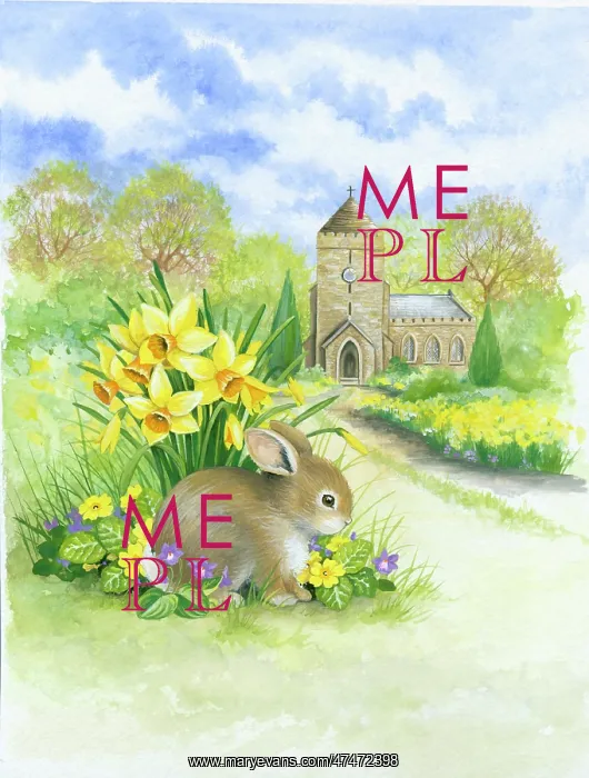 : Rabbit with Spring Flowers : Rabbit with Spring Flowers